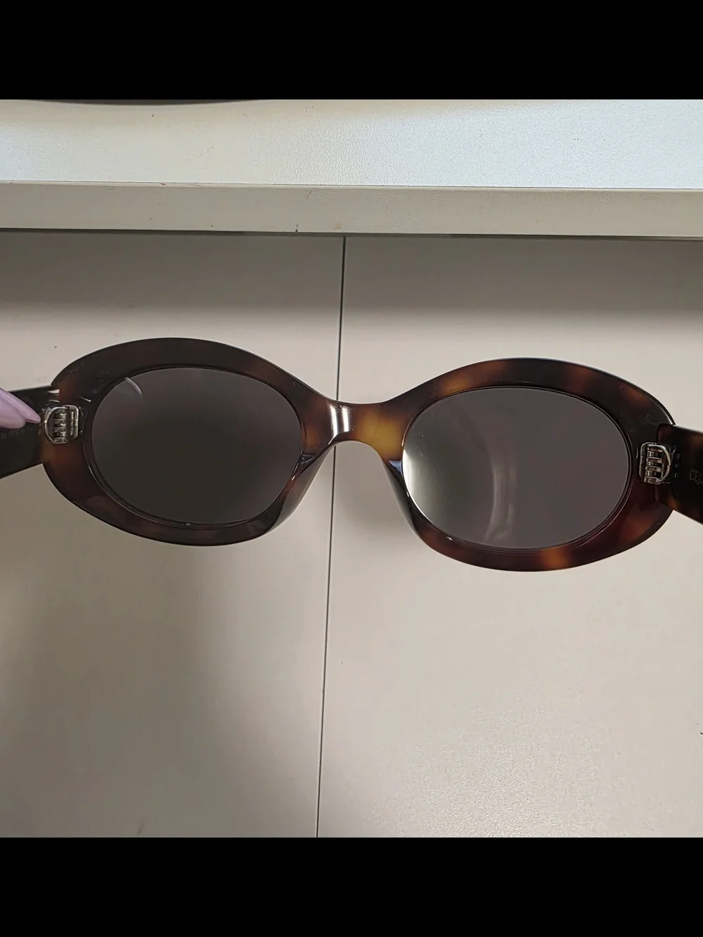 Celine Tortoiseshell Oval Sunglasses with Gold Logo